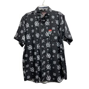 DIXXON Mens The Candle Short Sleeve Button Up Shirt Black White Graphic Print L